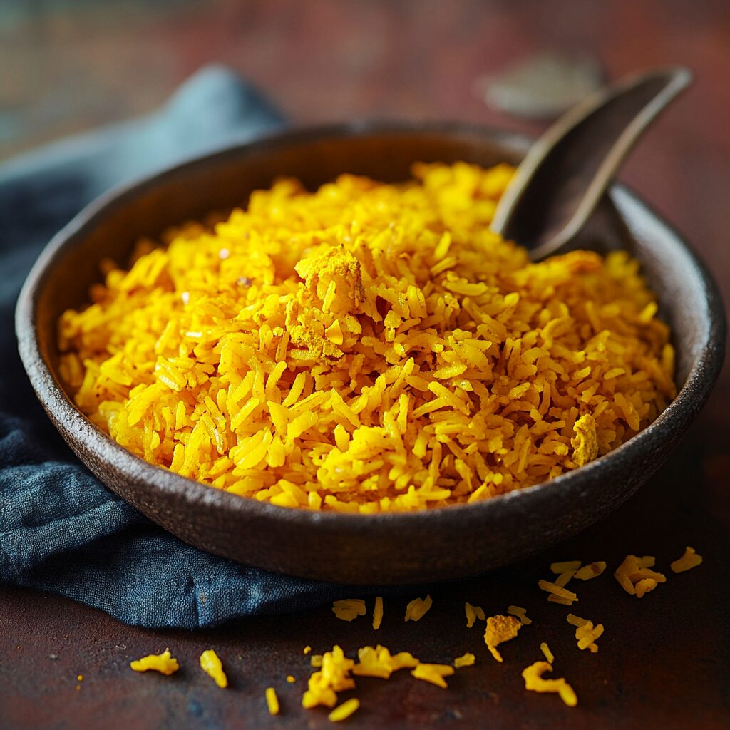 riz jaune au curcuma dans un bol
